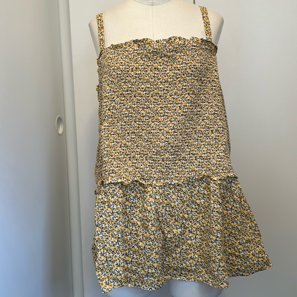 Old Navy Yellow Multicolored Floral Print Sleeveless Top with Ruffles & Cinching